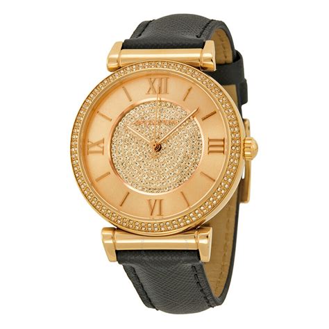 michael kors black watch with rhinestones womans|michael kors black leather watch.